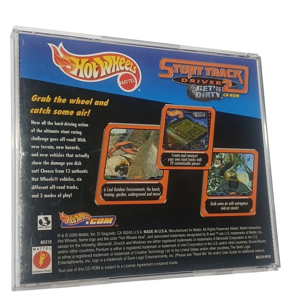 Mattel‎ Hot Wheels Stunt Track Driver 2 PC CD-ROM Kids Blue Vintage 2000 Racing